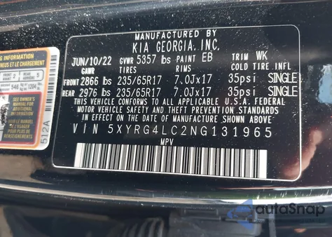 2022 Kia Sorento Lx from USA, damaged, VIN 5XYRG4LC2NG131965